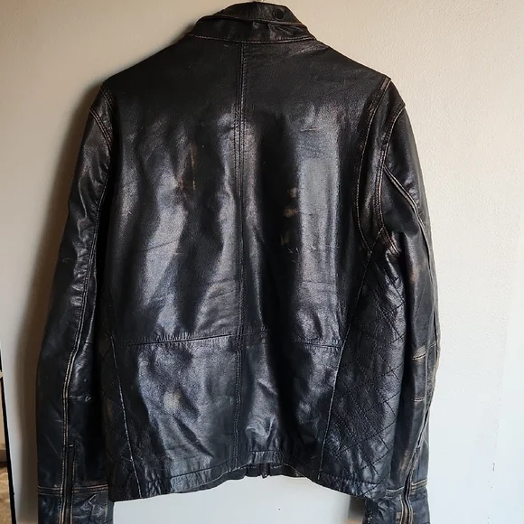Rogue State Men's Distressed Black Leather Jacket Large - Picture 16 of 16